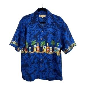 Vintage Maui Maui Hawaii Blue Beer Tropical Palm Short Sleeve Camp Shirt Men's M